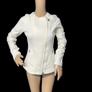 Athleta Ivory XS Moto Jacket Stretch Asymmetric Zip Secure Pockets in EUC